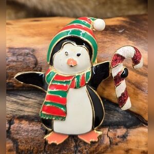 SFJ Trember Penguin Brooch Gold Tone Multicolor Enamel 2.25" X 2" 🎄 ❄️